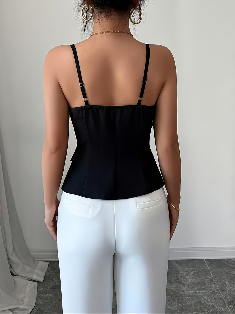 Women'S Cami Vest Solid Color New Elegant Cami - Black