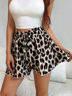 Summer Women's Fashionable and Elegant Elastic Waist Leopard Print Shorts, Lightweight, Breathable and Comfortable Shorts, Suitable for Outing, Leisure and Vacation, Vacation Style - Mixed colors