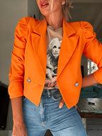 YYTT Autumn Winter New Fashion Temperament Elegant Commute Office All-Match Puff Sleeve Short Suit Jacket/Women'S Autumn Winter Coat - Orange