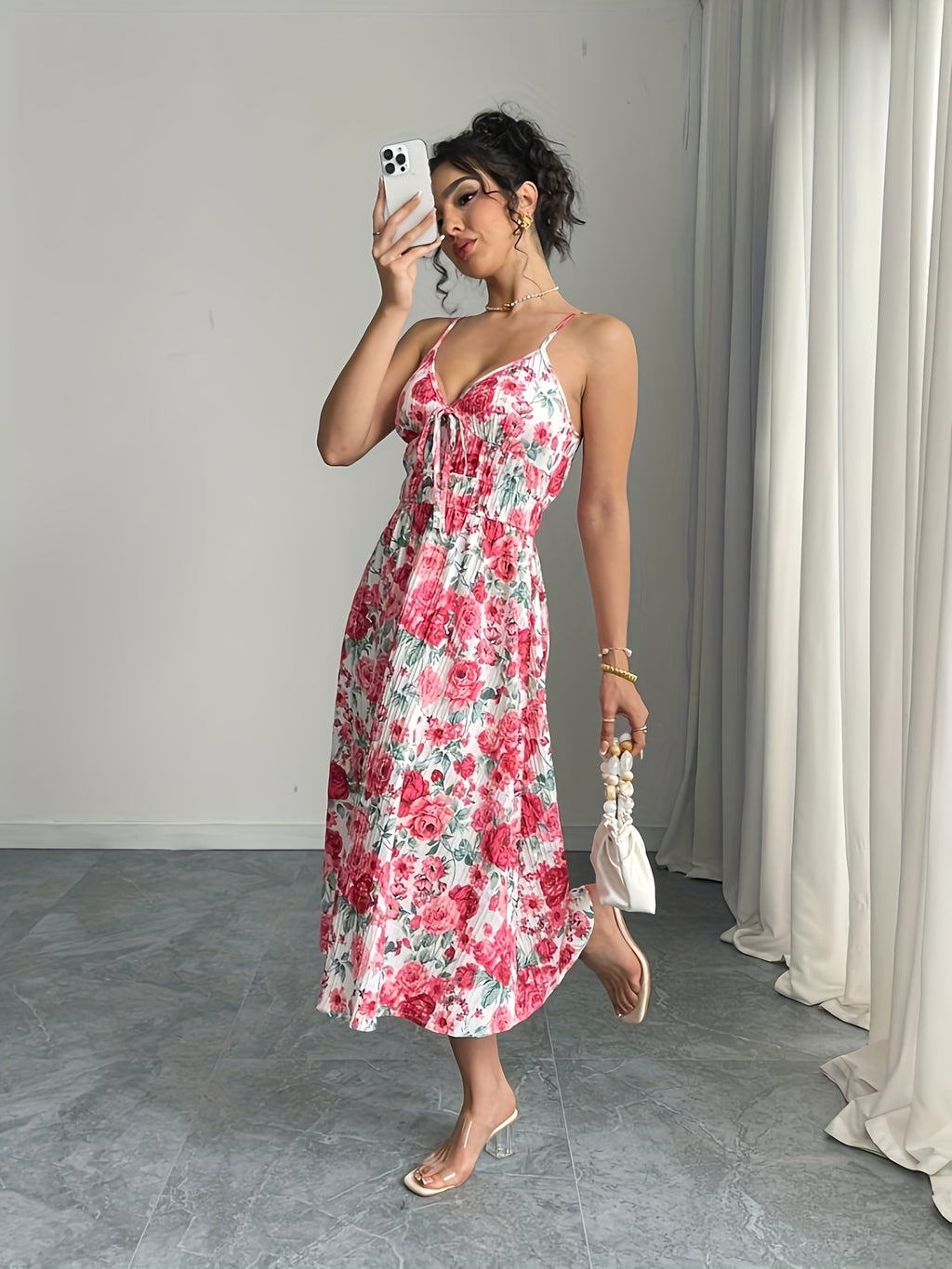 Long Strappy A-line Backless Dress - 【Multi Color】