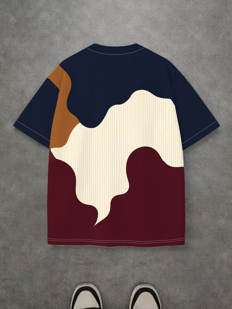 Men'S Fashion Fit Short Sleeve T-Shirt Summer New Trendy Individual Abstract Design Top Casual Round Neck Pullover Student Short Sleeve Tee - Mixed colors