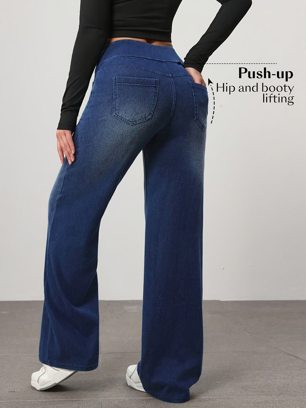 Women'S Loose Wide-Leg Elastic High-Waist Stretch Comfortable Temperament Elegant Women'S Trousers - Deep Blue