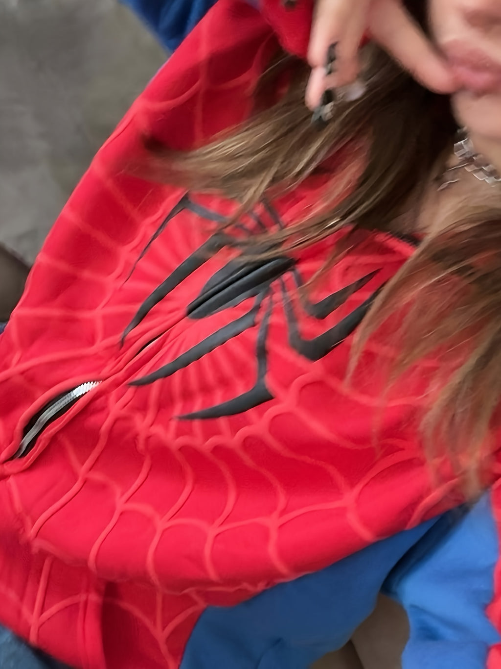 Autumn and winter warm spider printed fashion cardigan zipper hoodie sweatshirt loose casual hip hop s shirt - Red