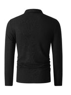 Men'S Print Autumn Striped Casual Sports Outdoor Comfortable Long-Sleeve Polo Shirt - Black
