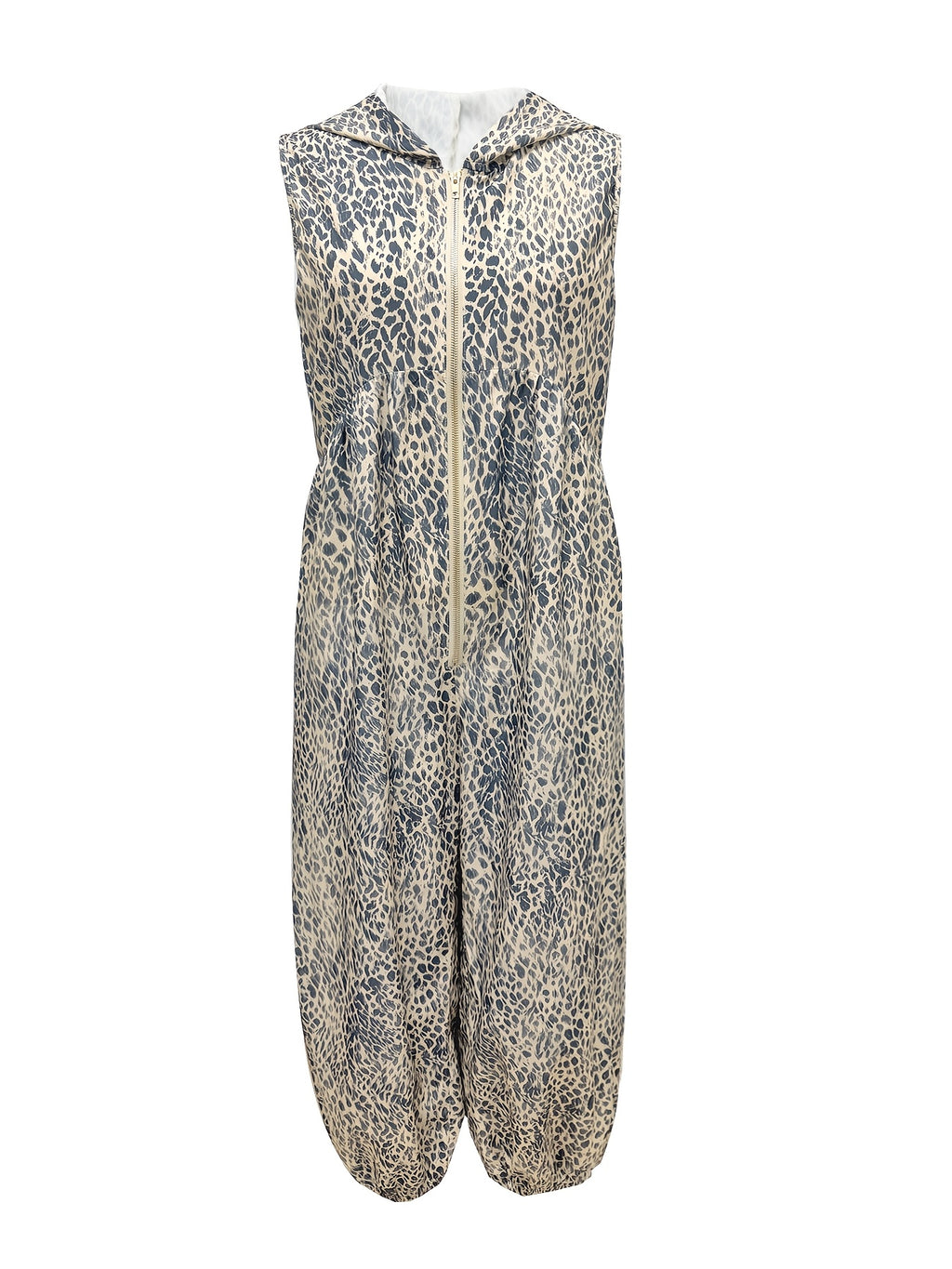 Summer Women'S Fashion Commuter City Leopard Print Printed Jumpsuit, Loose Wide-Leg Trousers, Front Center Zipper Decoration, Women'S Coverall with Hat - Mixed colors