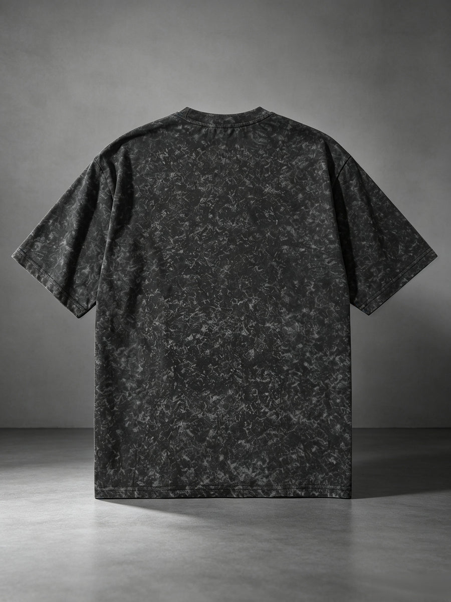 American Vintage Distressed T-Shirt with Simple Letter Print, Short Sleeve, Travel Style Casual Men's Top - Black