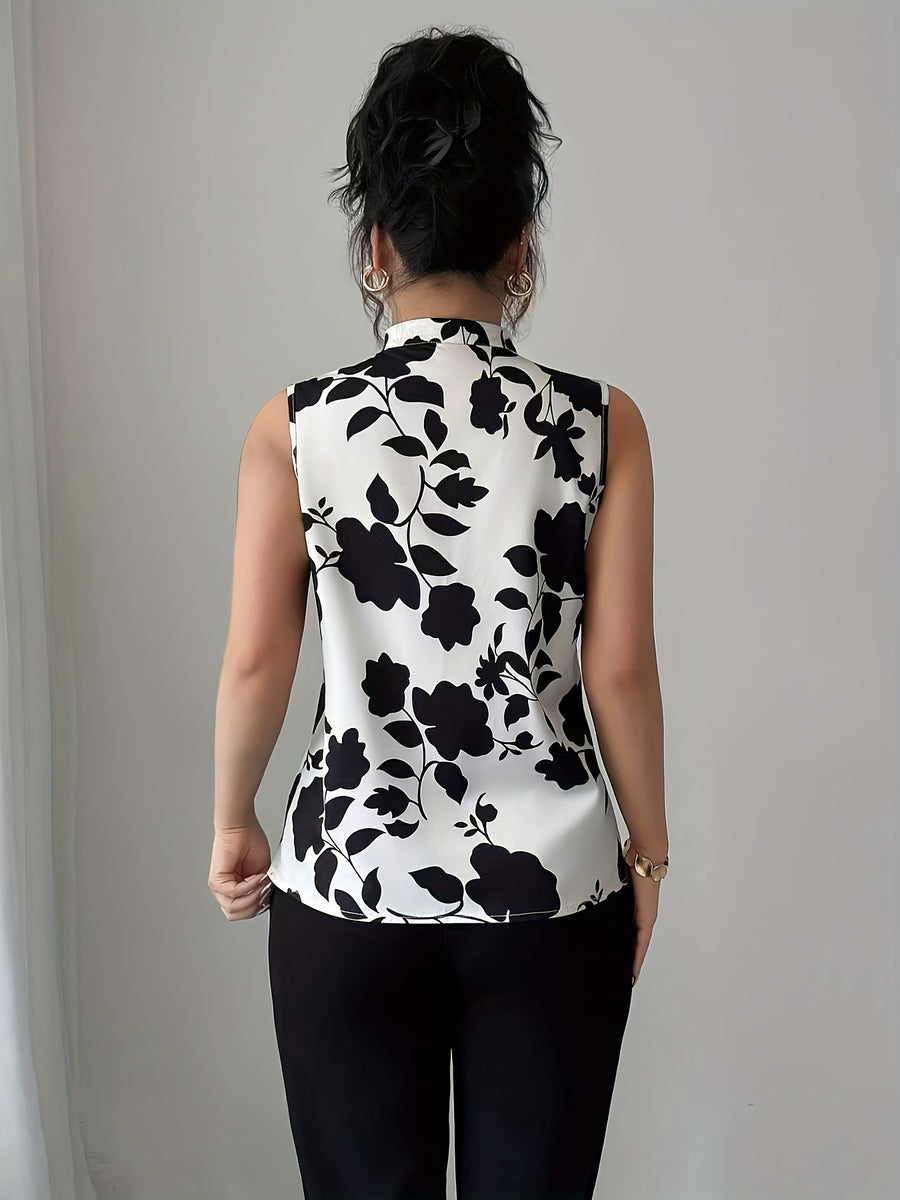 Women's Elegant Floral Print Fashion Sleeveless Blouse Top - Mixed colors