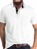 KJ-P035 Men's Daily Outdoor Casual Short-Sleeve Polo Shirt, Solid Color Henley Neck Top, Versatile T-Shirt for Fitness, Commuting, and Multiple Scenarios - White