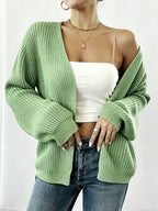 Women'S Comfortable And Good-Looking Long V-Neck Cardigan/Clear Texture Sweater/Very Suitable for Women/Spring Autumn Winter Style Sweater Essential for Women This Is a Set of Fashionable And Comfortable Women'S Clothing with Loose Fit And Lantern S - Light Green