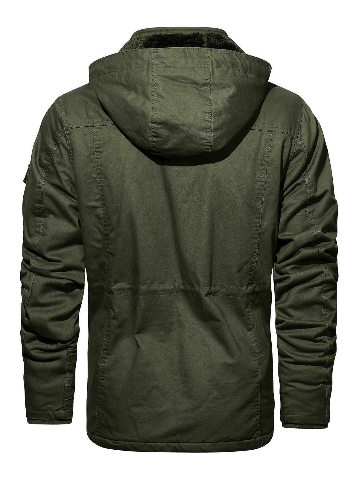 Men'S Winter Fleece-Lined Hooded Jacket - Thick Warm Insulated, Multiple Pockets, 100% Polyester Casual Coat, Machine Washable Regular Fit for Autumn/Winter Outdoor Wear, Winter Outerwear - fern green