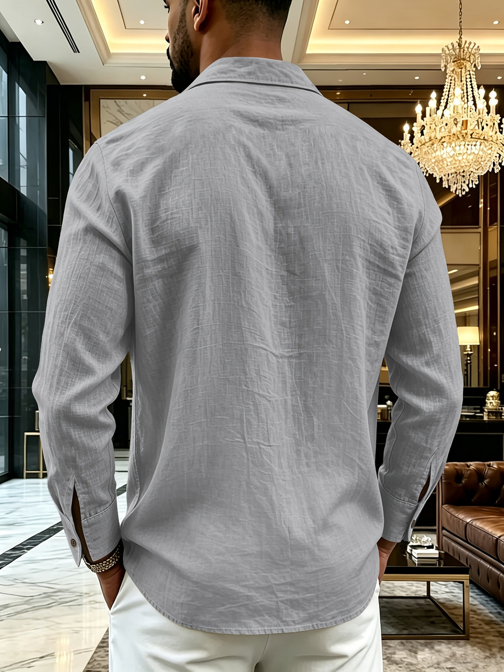 Men's Henley Shirt in Linen with Long Sleeves, Featuring Comfortable and Breathable Fabric with Trendy Printed Designs. Suitable for Daily Outings, Outdoor Sports, Travel, and Vacations. Lightweight and Breathable with a Regular Fit, Chest Pocket - Grey