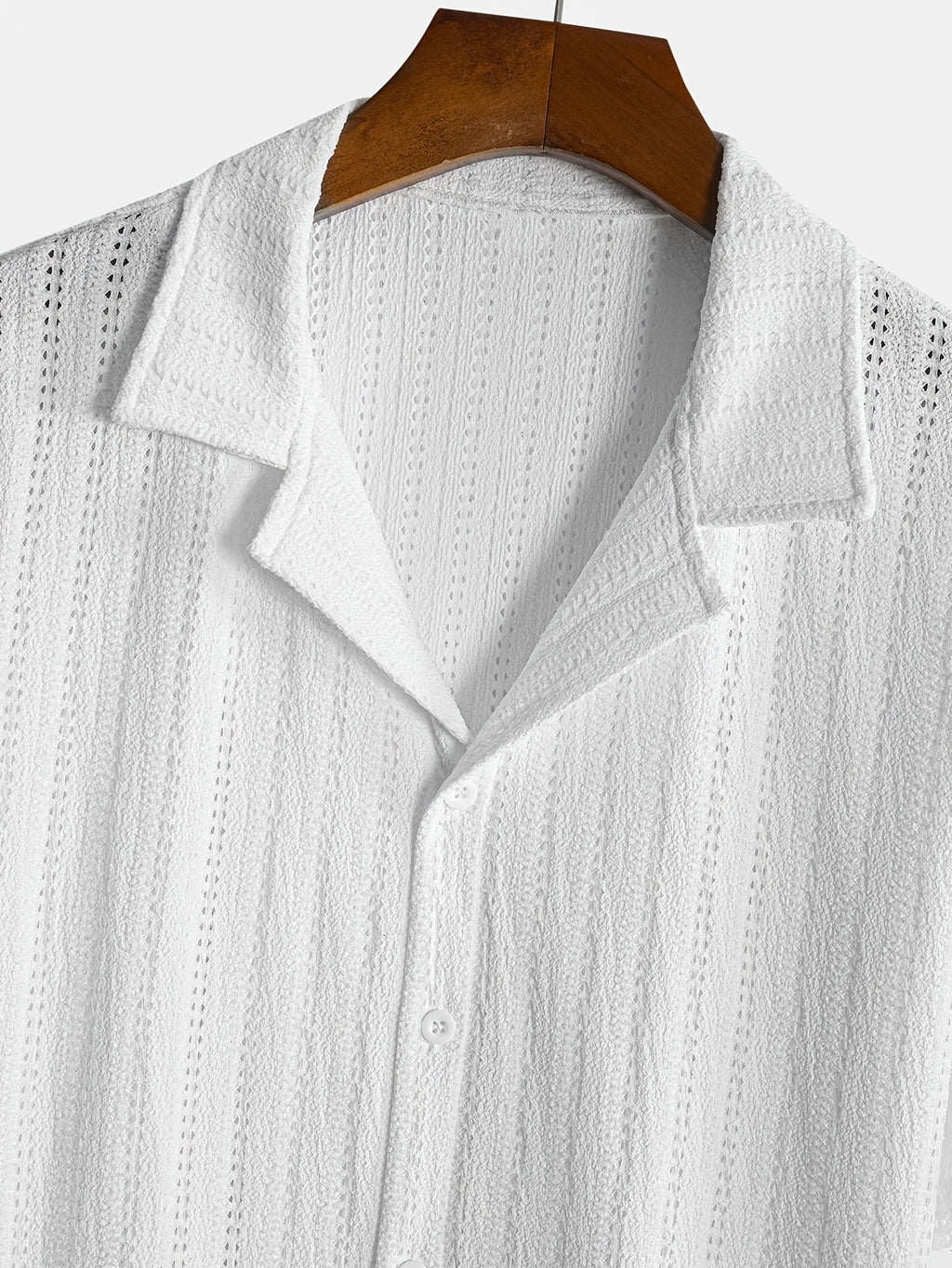 Men'S Crochet Knit Camp Collar Shirt, Short Sleeve Button- for Beach Vacation Casual Daily Wear - White