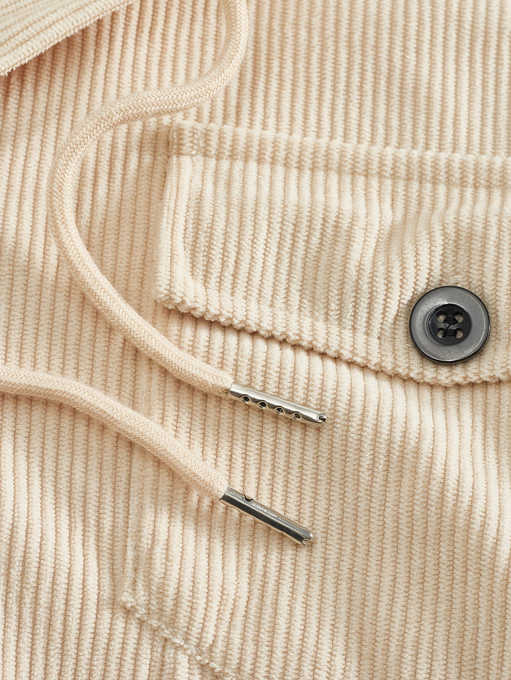 Men'S Corduroy Button-Up Shirt with Pocket And Drawstring Detail, Casual Long Sleeve Blouse for Daily Street Style, Gift Idea - Apricot