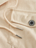 Men'S Corduroy Button-Up Shirt with Pocket And Drawstring Detail, Casual Long Sleeve Blouse for Daily Street Style, Gift Idea - Apricot