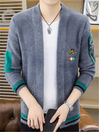 Yun Sui Nian OBM New Spring Men's Knitted Cardigan, Collarless Knit Sweater, Unique and Fashionable Style, Creates a Casual and Stylish Atmosphere, Men's Gift, Easter Gift - Grey