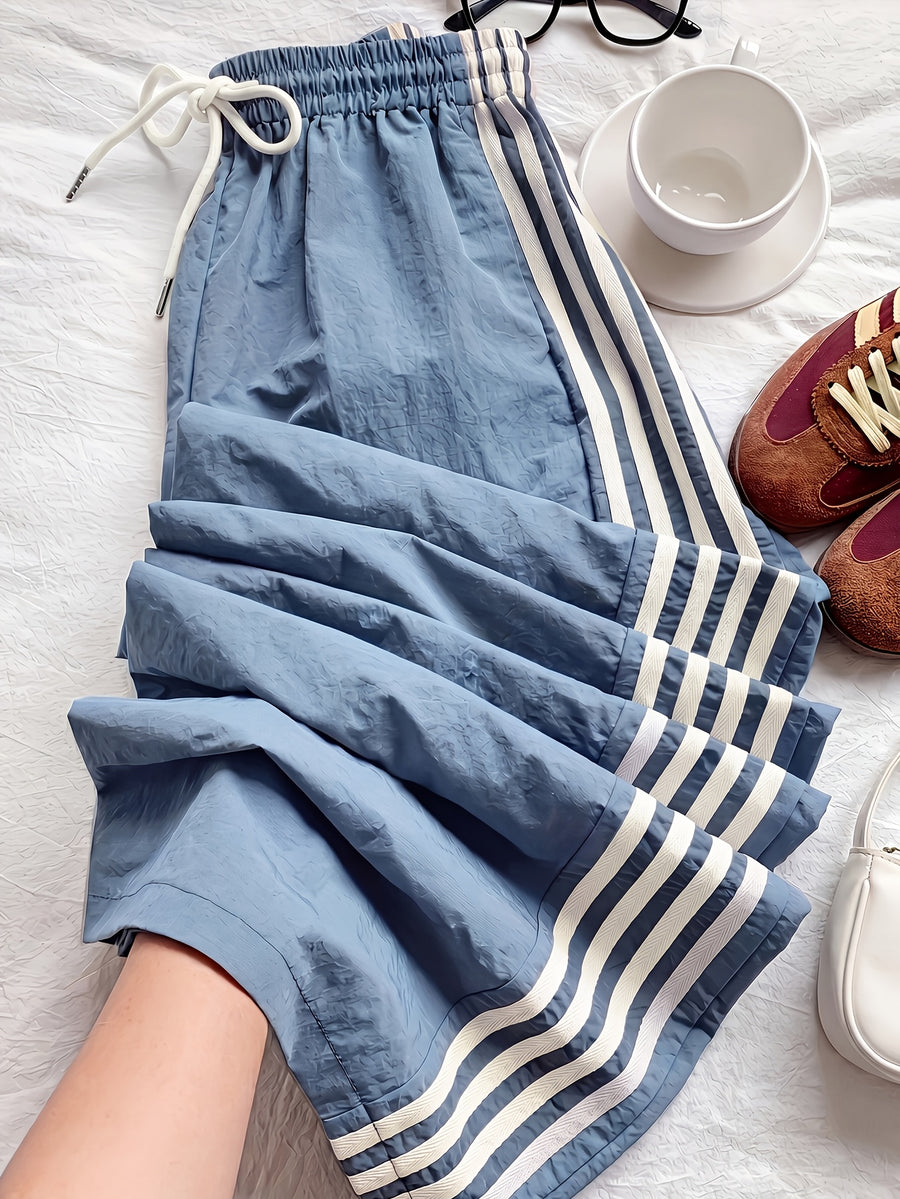 Reading Week Apparel, Back-to- Season, One Pair of 2026 Spring/Summer New Style Casual Sporty Fashionable Comfortable and Beautiful Women's Long Pants with Contrast Color and Drawstring Waist, Suitable as a Holiday Gift for Women's Clothing - Sky Blue