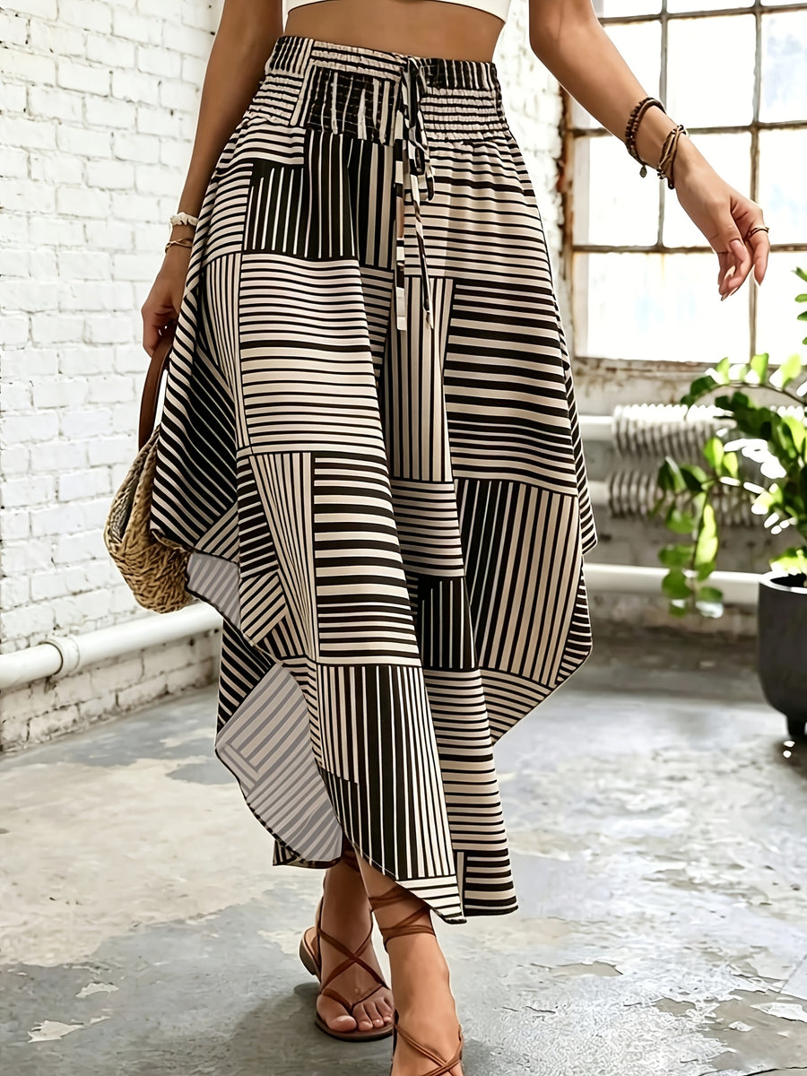 Elegant Special Women's Dress with Striped Contrast Color Belt - Stripe