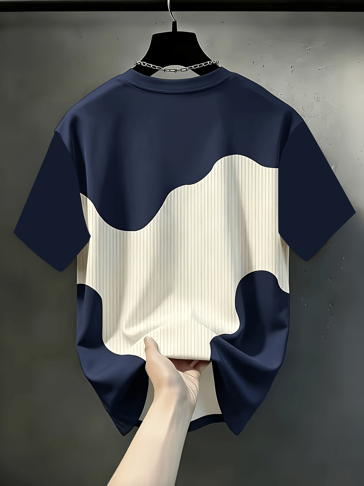 Printed Design Not Textured Needle-Eye Fabric Men's Casual Crew Neck T-Shirt, Geometric Pattern Patchwork Stripe Design, Chicago Word "Chicago" Graphic, Draping Fashion Top, All-Season Wear, Breathable Regular Fit for Daily and Formal Outfits - Multicolor 7