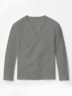 Men'S Linen Long-Sleeve 3pcs, Breathable Henley Neck Loose Fit T-Shirts for Spring And Autumn, Versatile for Business Casual, Commuting, And Lounging. (Box And Props for Display Solely) - Gray + Khaki + Sky Blue