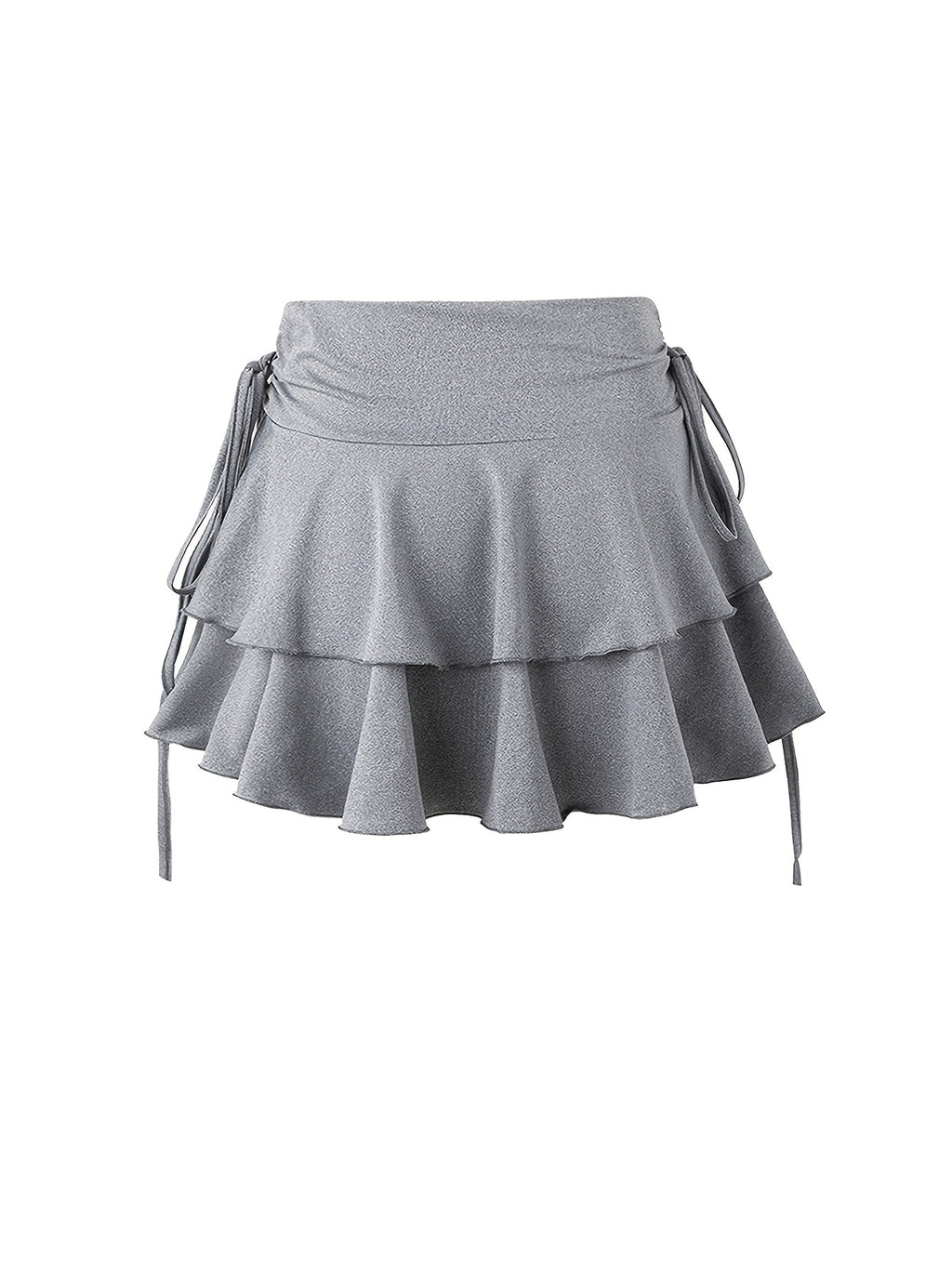 3pcs Set New Women'S Fashion Half Skirt with Ruffle Drawstring Elastic Short Skirt - Black And White Gray