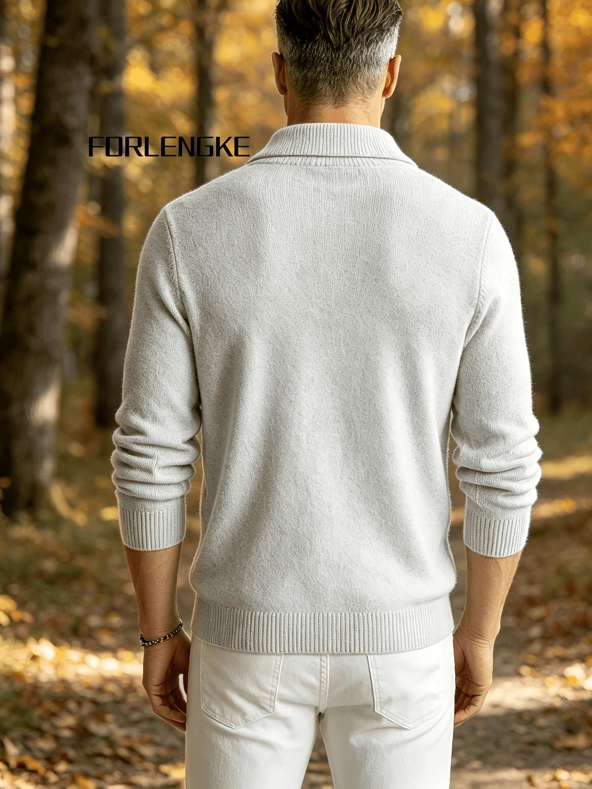 FORLENGKE Men's Business Casual Stylish Geometric Textured Knit Sweater, Soft Warm Long Sleeve Pullover for Fall Winter Office Daily Wear - Ivory White