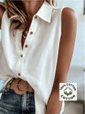 European and American Style Versatile Summer New Arrival Pure Breathable Sleeveless Lapel Single-Breasted Casual Loose Vest Sleeveless Shirt for Women - White