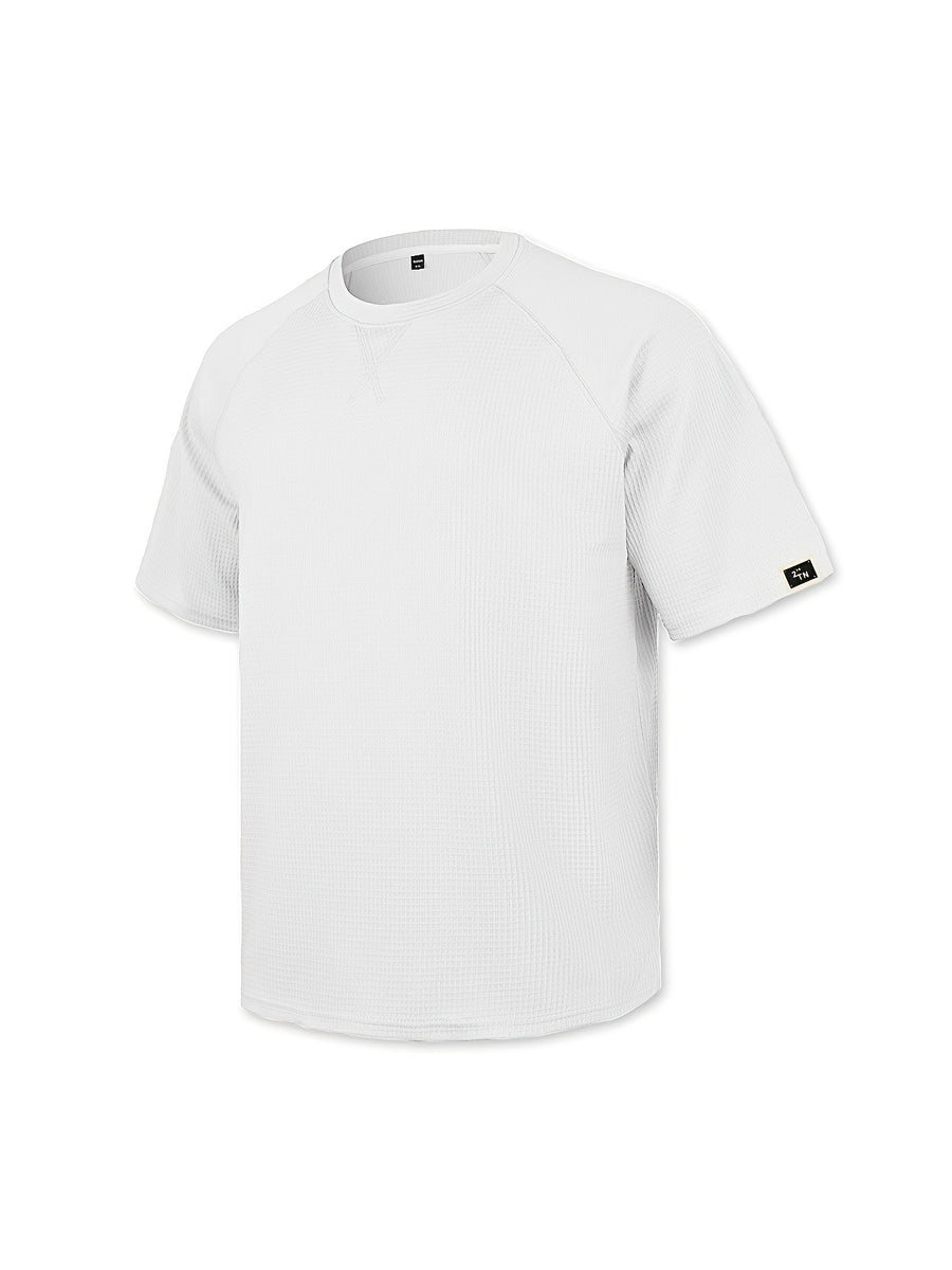 Men'S Waffle Knit Crew Neck T-Shirt, Lightweight And Breathable Short Sleeve Casual Tee with Premium Fashion Handcrafted Labeling. Comfortable Loose-Fit Summer Top Perfect for Daily Wear, Street Style, Vacations, Travel, Outdoor Activities - White