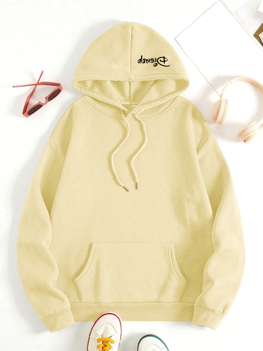 Disney Women Cute And Silly Angel Graphic Hooded Sweatshirt, Casual Fashion Jacket, Shirt Top, 2026 New Daily Versatile Autumn And Winter Women Clothing - Apricot