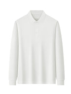 Men'S Long Sleeve Polo Shirt, Solid Color 3-Button Collar Basic Style, High-Density Drapey Wrinkle-Resistant Pearlized Fabric, Home Casual Texture, All-Season Versatile Collar Top for Daily Commute - White