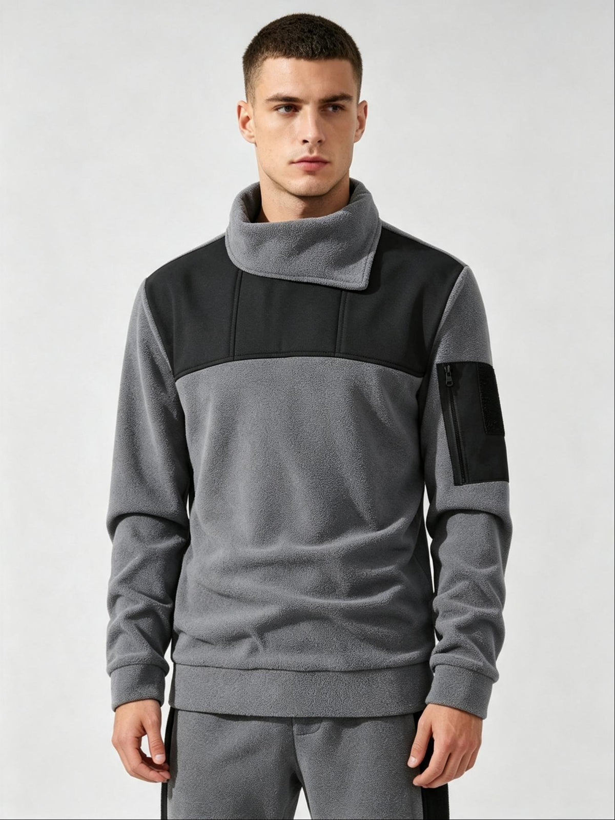 Men'S Autumn And Winter Novelty Sweater Two-Piece Set, Different Sweaters, Fashionable Street Tops - Grey