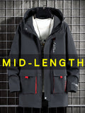 Men'S Plus Size Trench Coat with Hood, Medium Length Loose Casual Jacket - Medium Grey