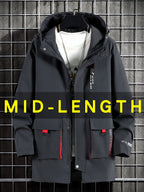 Men'S Plus Size Trench Coat with Hood, Medium Length Loose Casual Jacket - Medium Grey