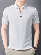 [Qiaoximei OBM] Summer New Men'S Lapel Henley Shirt, Polo Top, Icon Decoration, Suitable for Casual Outings And Versatile Style, Men'S Gift - White