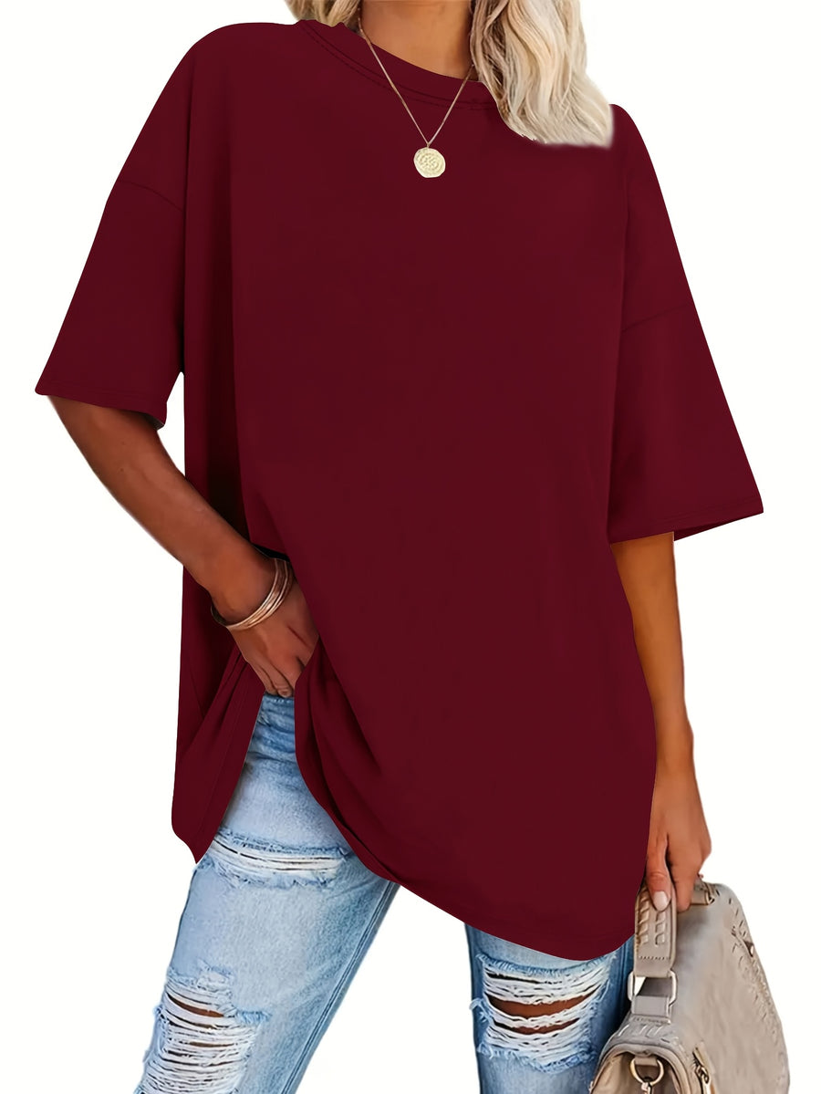 A Very Trendy Solid-color Women's Fashion T-shirt That Is Perfect for Spring and Summer, and Versatile Enough for All Seasons and All Body Types! - Burgundy