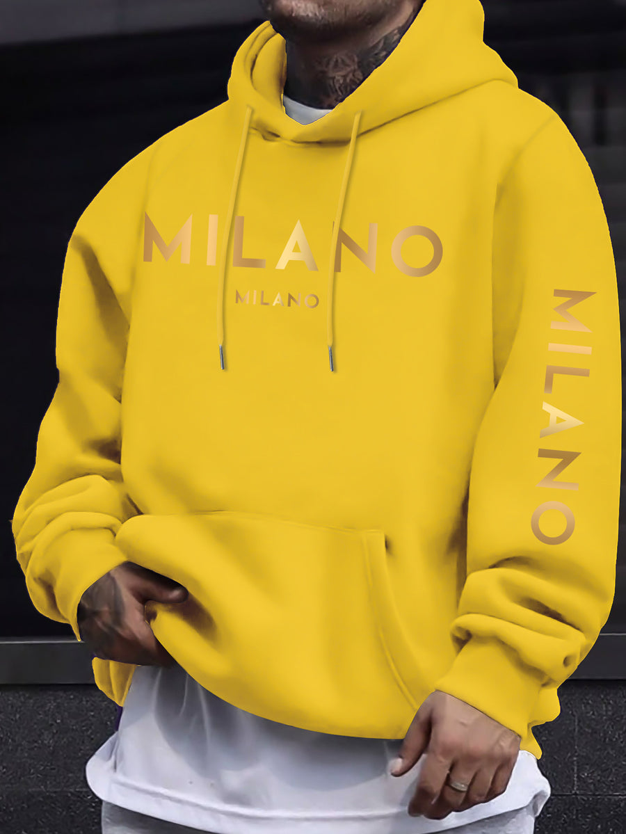 Fashion Casual Style Easy Gradient Letter Pattern Men'S Hoodie, Men'S Long Sleeve Hooded Sweatshirt - Yellow