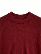 Men's Raglan Crew Neck Short Sleeve Knitwear with Street Graffiti Letter Print, Thin, Breathable, Casual Half-Sleeve - Burgundy