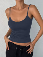 Elegant and Fashionable Classic Solid Color Sleeveless Spaghetti Strap Tank Top, Versatile Design with Sexy Backless Cut, Soft Fabric for Inner or Outer Wear. Ideal for Layering and Suitable for Various Occasions - Sea Blue