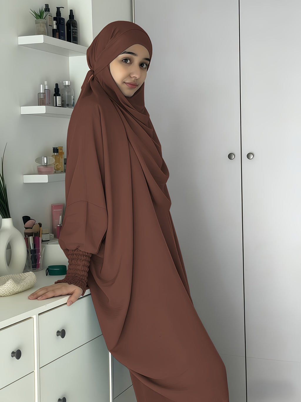 Khimar and Abaya Jilbab Dress, Loose Robe with Elastic Sleeves, High Privacy, Premium Jilbab for Muslim Women, Prayer Headscarf, Islamic Clothing, Khimar - Maroon