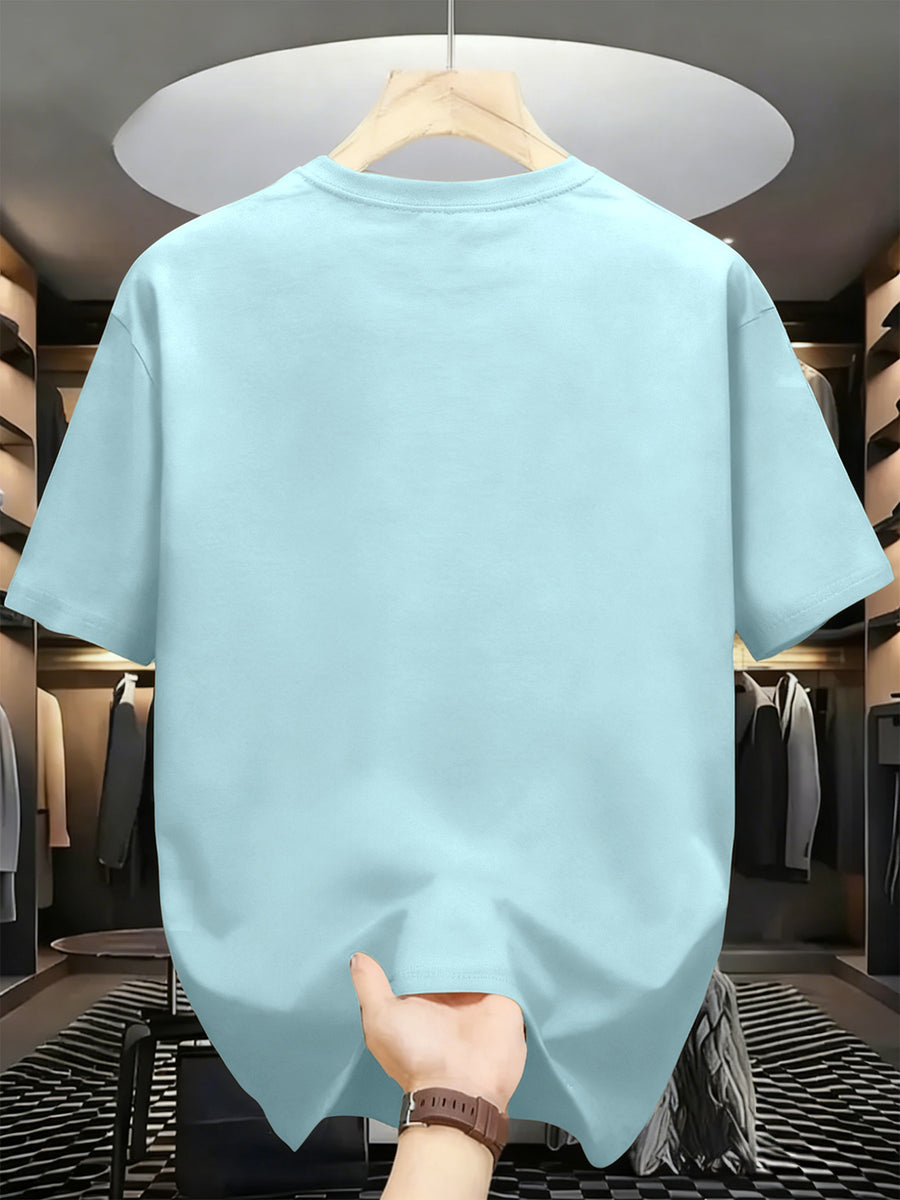 Men's New 100% Cotton T-Shirt with MINIMAL Print, Comfortable, Soft, and Breathable for Summer Casual Daily Wear - Light Blue Color