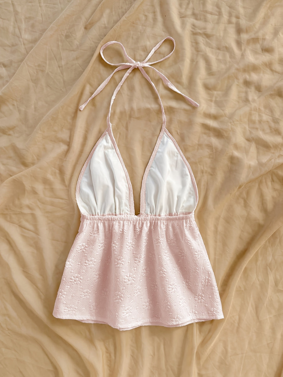 Solid Color Floral Texture Cute Top - pink color