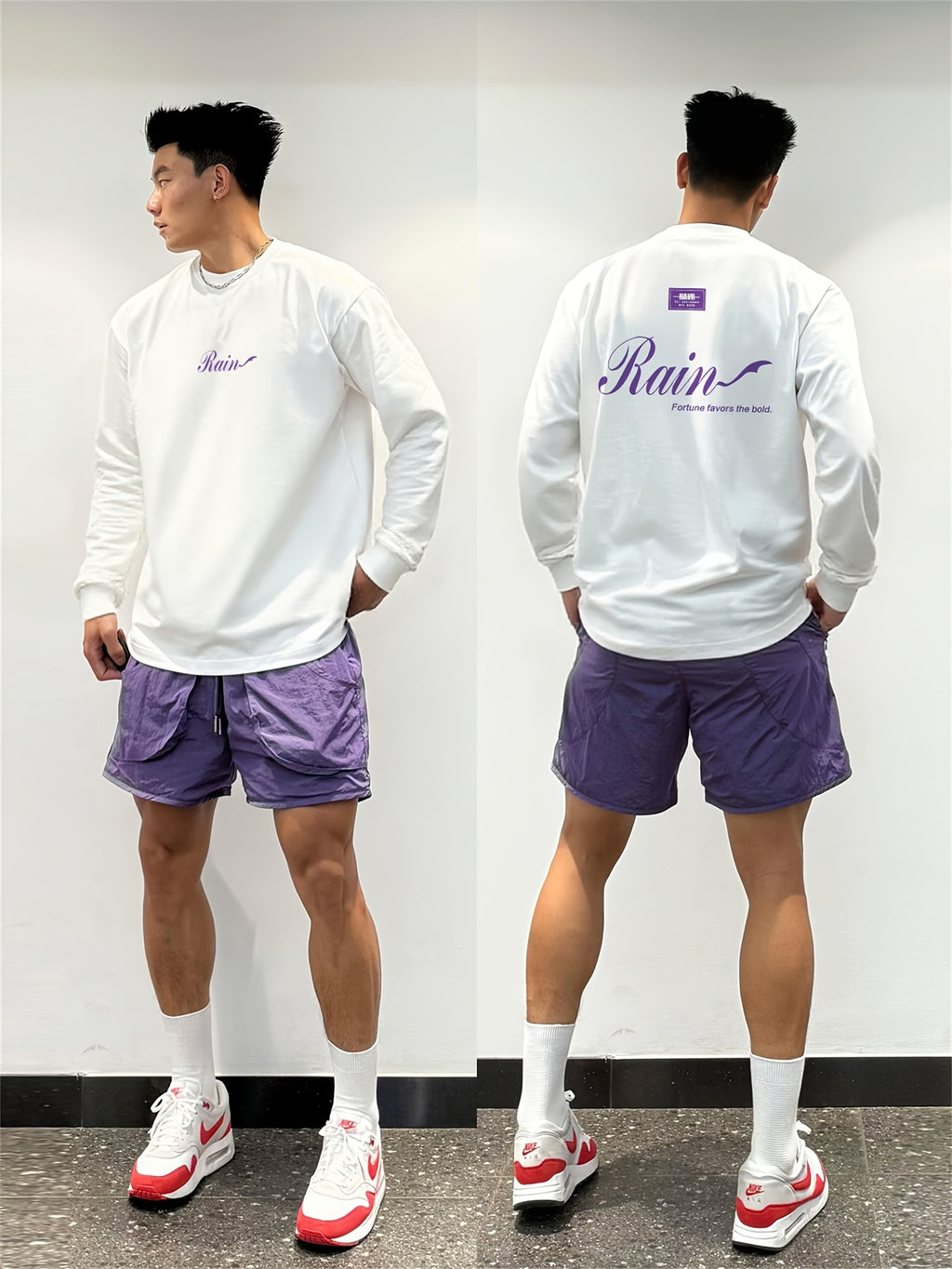 New Spring And Autumn Oversized Long-Sleeve T-Shirt for Men, Featuring a Trendy Print, Made of Heavy, Perfect for Casual Outdoor Sports - White