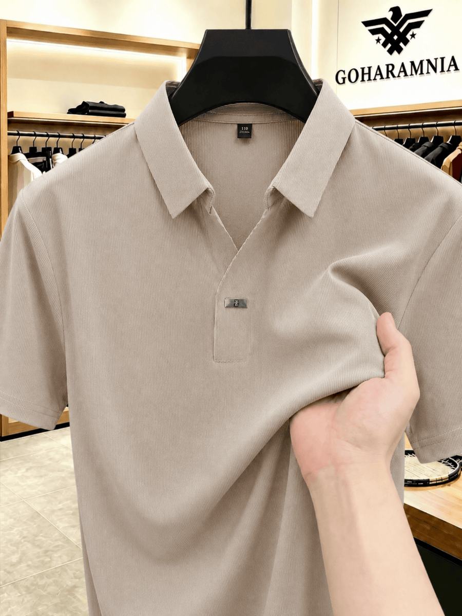Men'S Luxury Notch Collar Polo Shirt, Thin Cool Wrinkle-Free Quick Dry Short Sleeve, Father'S Day Gift for Fishing Men'S Clothing - Khaki
