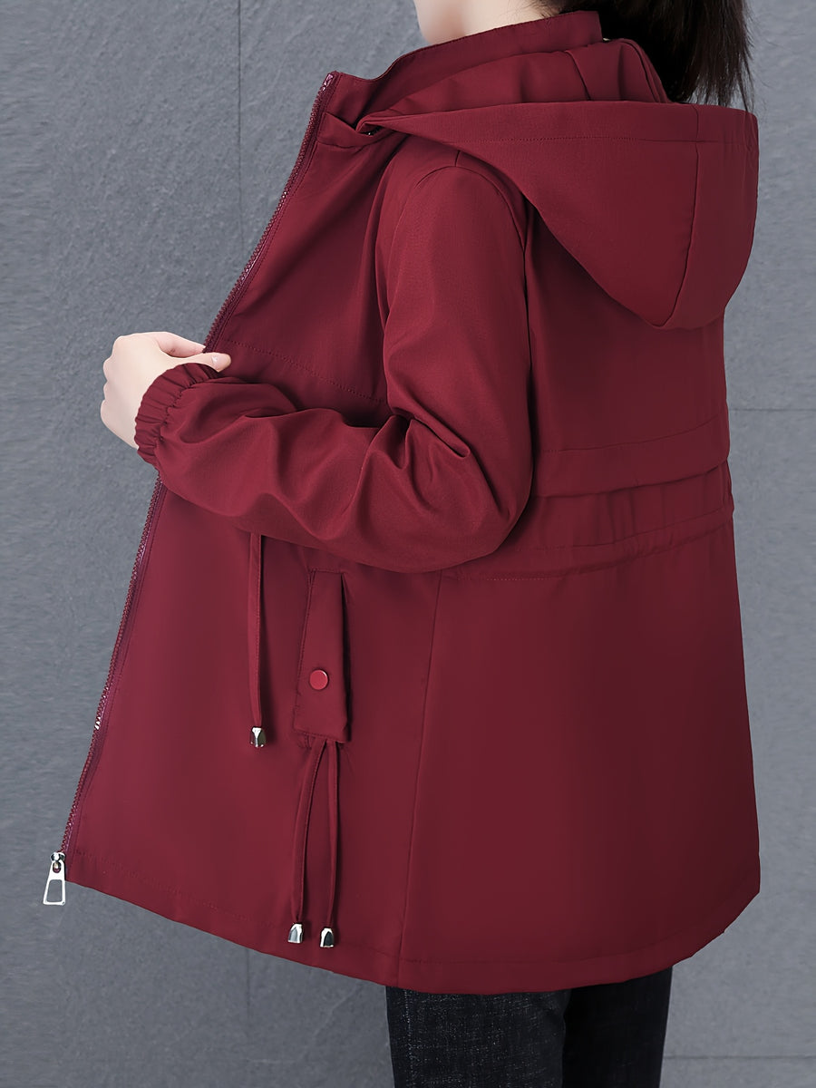 Newest Women'S Top Jacket Coat, Mid-Length Jacket, with Hood, Soft And Comfortable Fabric, 100 Fiber Material, Versatile Casual Style, Suitable for Spring, Autumn And Winter, with Drawstring Waist - Burgundy