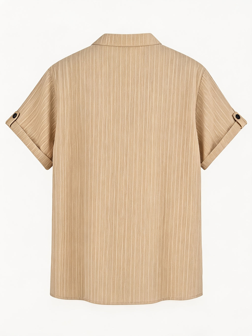 Men's Stand Collar Henley Short Sleeve Shirt 3pcs, Vertical Stripe Texture Half-Button with Pocket Top, Summer Breathable Casual Vacation 3pcs Versatile Men's Shirt Set - Khaki + Khaki + Black