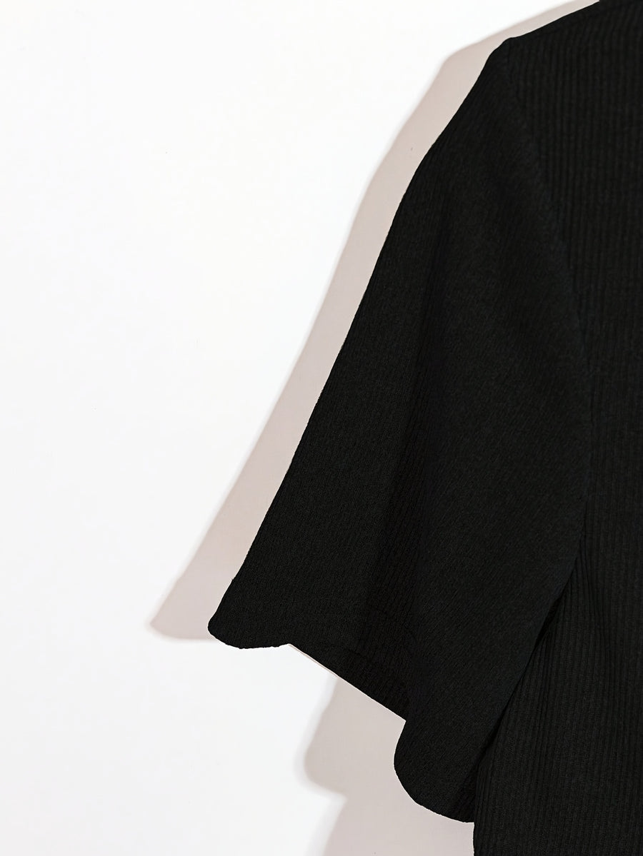 Women's Elegant Casual Asymmetrical Bow Detail T-Shirt - Soft Round Neck Top, Machine Washable All-Season Versatile Shirt for Casual Attire - Black