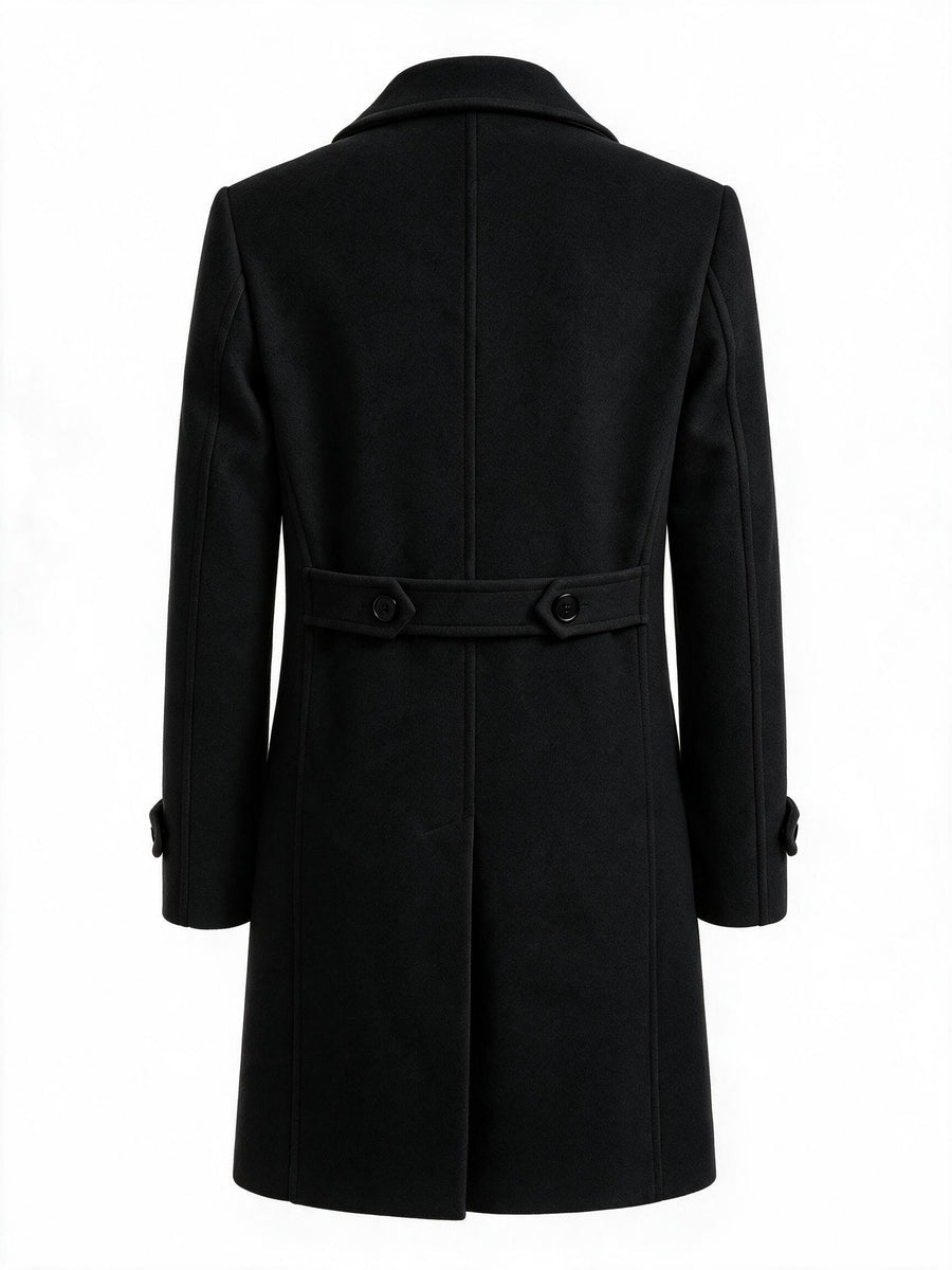Men'S Long Double-Breasted Coat, Autumn Winter Business Casual Jacket, Large Lapel Black Commuter Trench Coat Men'S Clothing - Black
