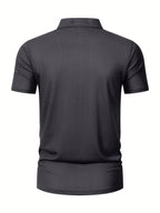 Summer Shirt, Breathable Daily Wear Quick- Fabric Business Casual Short Sleeve with Collar and Button Details, Comfortable and Breathable Micro-Texture Shirt for Casual Attire - Dark Grey 1