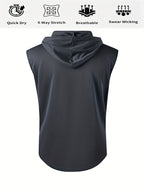 Men's Summer Fitness & Sports Casual Versatile Hooded Tank Top, Men's Casual Comfortable Breathable Hooded Tank Top T-Shirt - Dark Gray