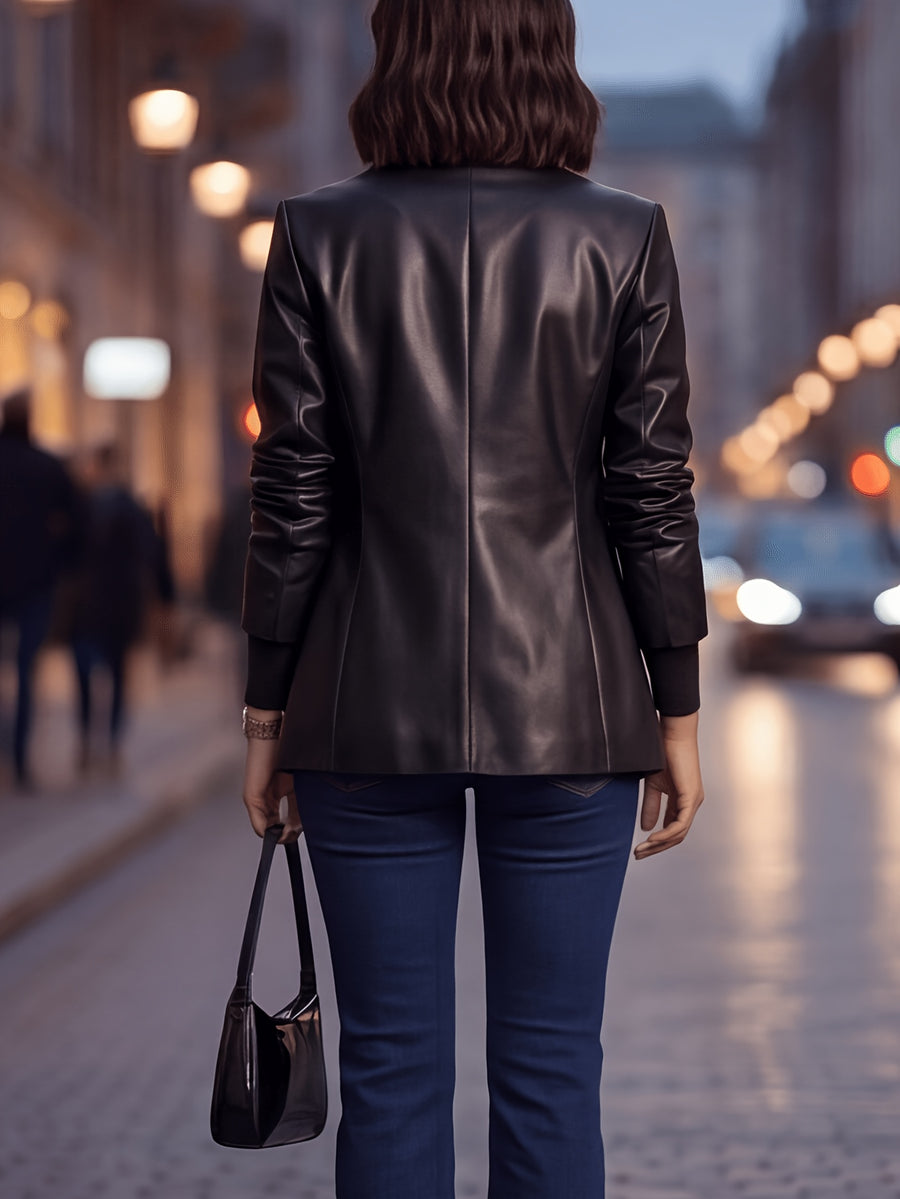 Vintage PU Jacket, Fashionable and Temperamental Blazer - Black