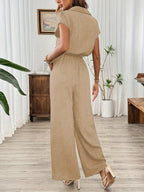 Women'S Spring Summer Fall Solid Basic Wide-Leg Jumpsuit - Khaki
